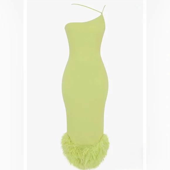 House of CB Alessia Asymmetric Feather Trim Midi Dress - Picture 4 of 5